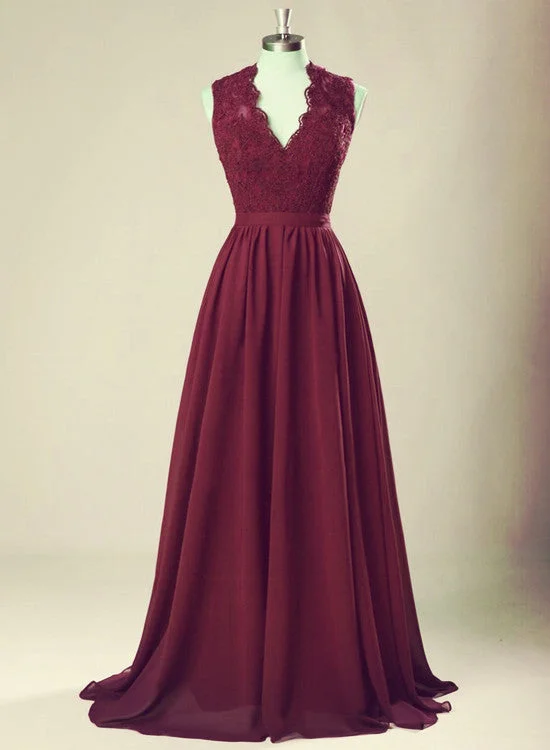Wine Red Lace Applique Backless Long Bridesmaid Dress, Elegant Party Dress, Beautiful Prom Dress Tunics Hiking breathable Wine Red Lace Applique Backless Long Bridesmaid Dress, Elegant Party Dress, Beautiful Prom Dress Tunics Hiking breathable