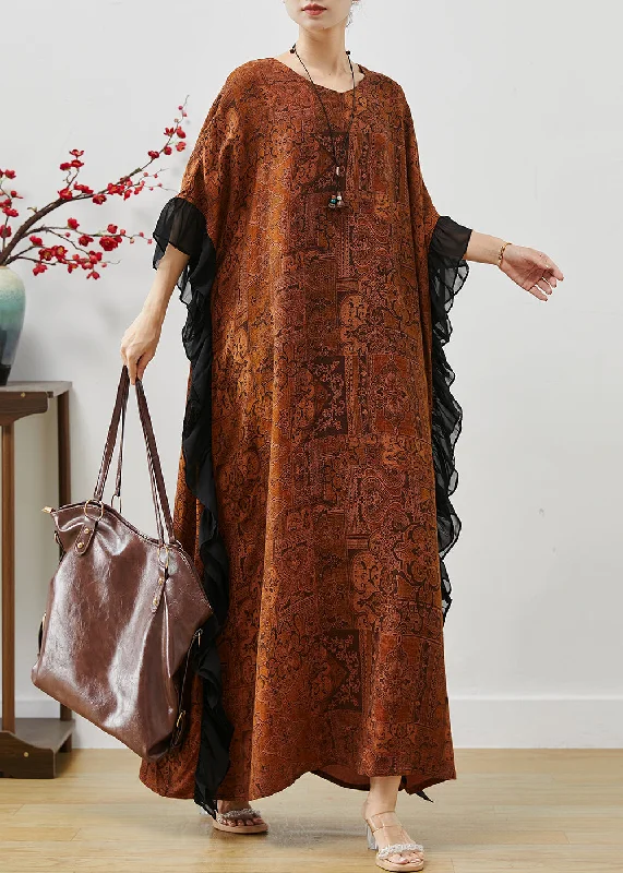 Brown Patchwork Party Dress Oversized Print Summer Tunics Sale discount
