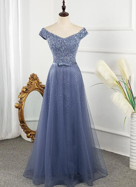 Tulle Sequins Cap Sleeves Long Party Dress, Floor Length Prom Dress Tunics Sophisticated sleek Tulle Sequins Cap Sleeves Long Party Dress, Floor Length Prom Dress Tunics Sophisticated sleek