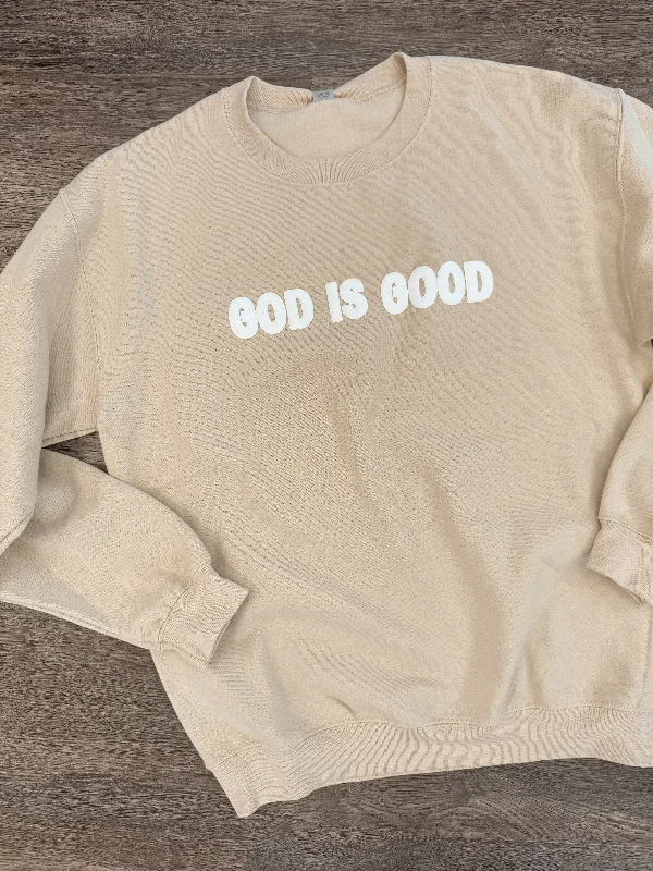 God Is Good Beige Sweatshirt Hoodie with Hood Adjustable Protection