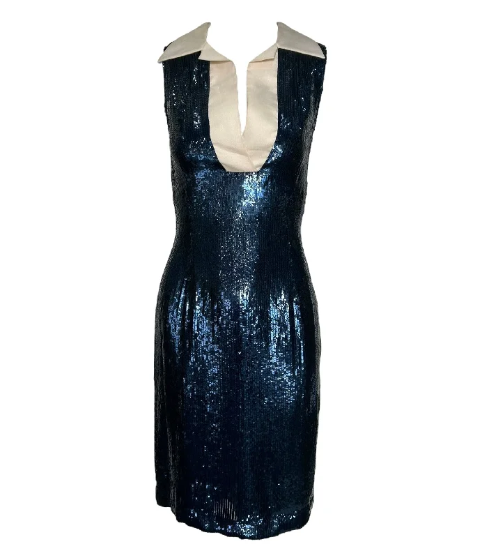Bill Blass 1980's Navy Blue Sequin Sailor Cocktail Dress Tunics Corduroy durable