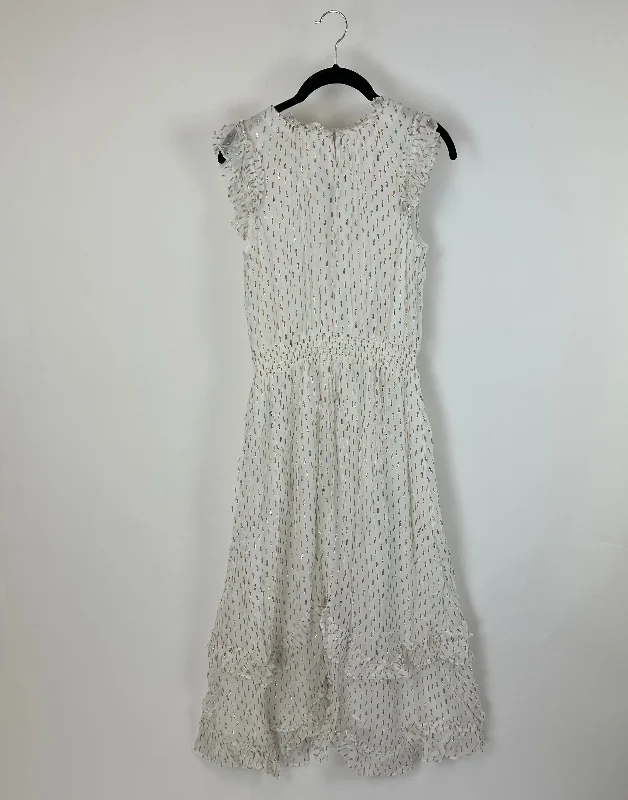 White Metallic Printed Long Dress - Size 6 Halter Neckline Beach
