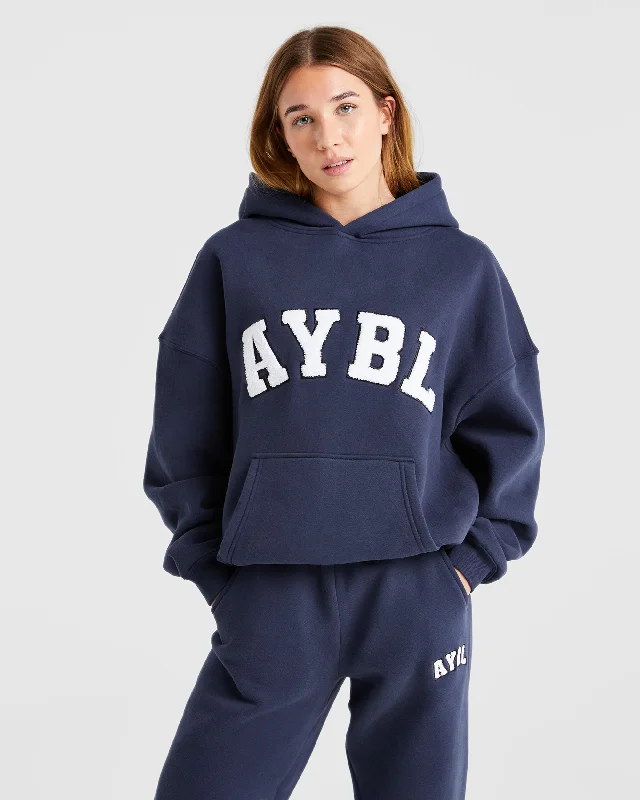 Varsity Oversized Hoodie - Navy Hoodie with Typography Text Message