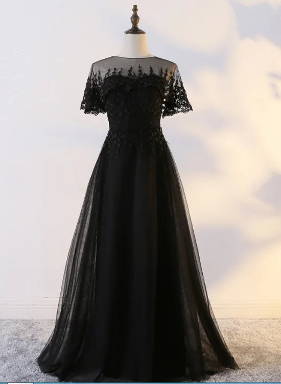 Black Tulle Long Party Dress with Lace Applique, Black Formal Gown Tunics Recommended stylist Black Tulle Long Party Dress with Lace Applique, Black Formal Gown Tunics Recommended stylist