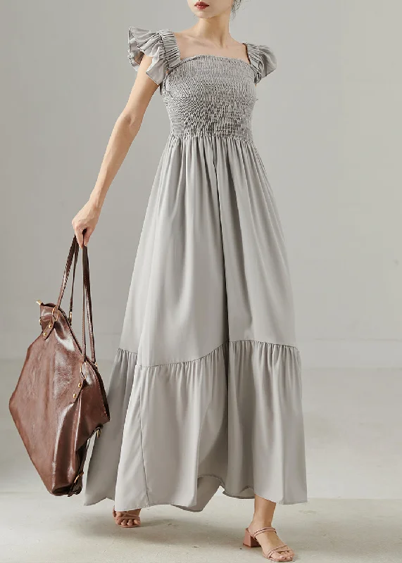 Classy Grey Square Collar Wrinkled Cotton Party Dress Petal Sleeve Tunics Spring floral Classy Grey Square Collar Wrinkled Cotton Party Dress Petal Sleeve Tunics Spring floral