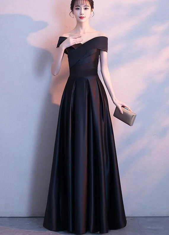 Black Satin Sweetheart Off Shoulder Long Prom Dress, Black Party Dress Tunics Exclusive limited Black Satin Sweetheart Off Shoulder Long Prom Dress, Black Party Dress Tunics Exclusive limited