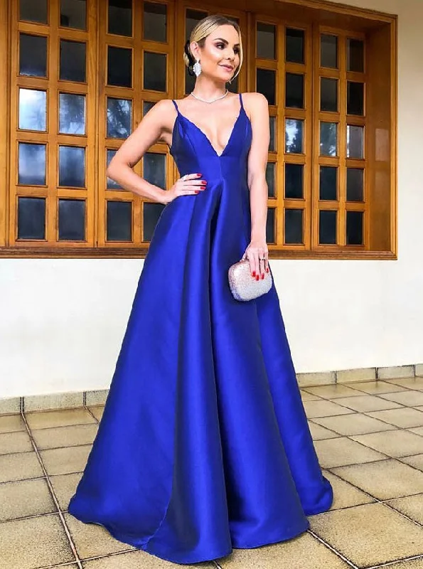 A-Line Spaghetti Straps long Royal Blue Satin Prom Party Dresses, TYP1503 A-Line Day Work A-Line Spaghetti Straps long Royal Blue Satin Prom Party Dresses, TYP1503 A-Line Day Work