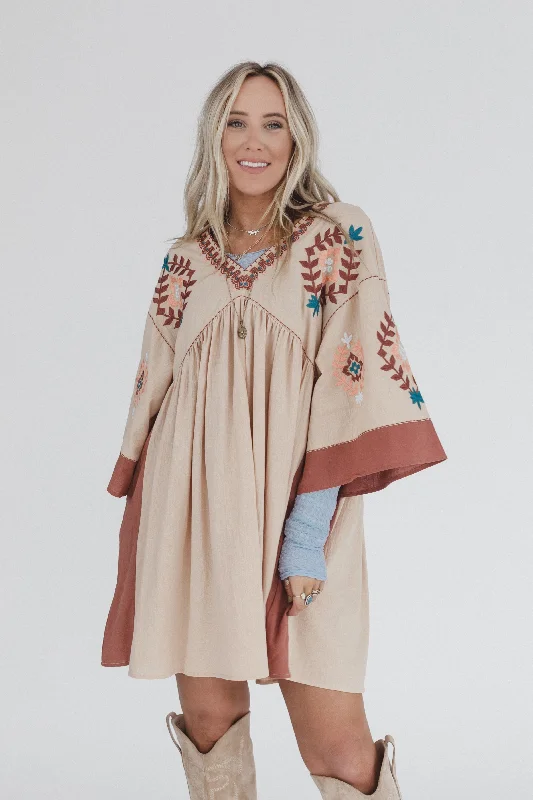 Sundara Embroidered Tunic Dress - Natural Tunics Office stylish