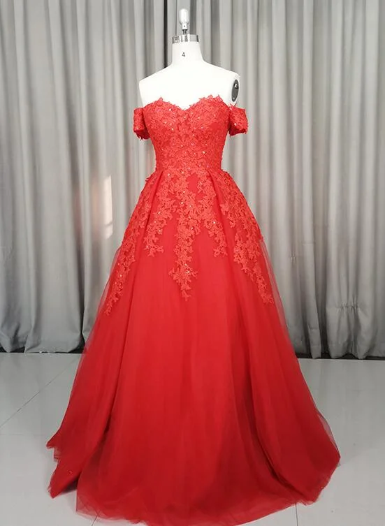Beautiful Red Tulle Sweetheart Long Lace Applique Party Dress, Floor Length Prom Dress Tunics Prom sequined Beautiful Red Tulle Sweetheart Long Lace Applique Party Dress, Floor Length Prom Dress Tunics Prom sequined