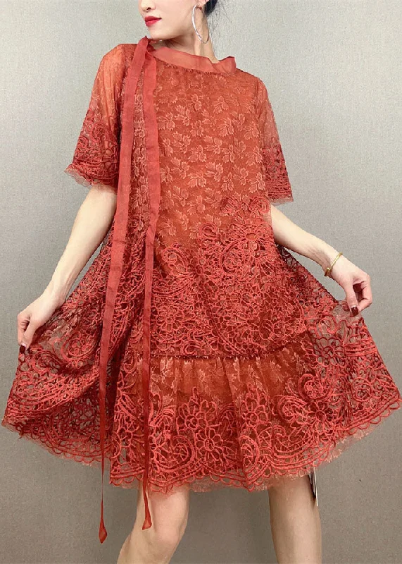 Orange Patchwork Tulle Party Dress Embroideried Summer Tunics Spring floral