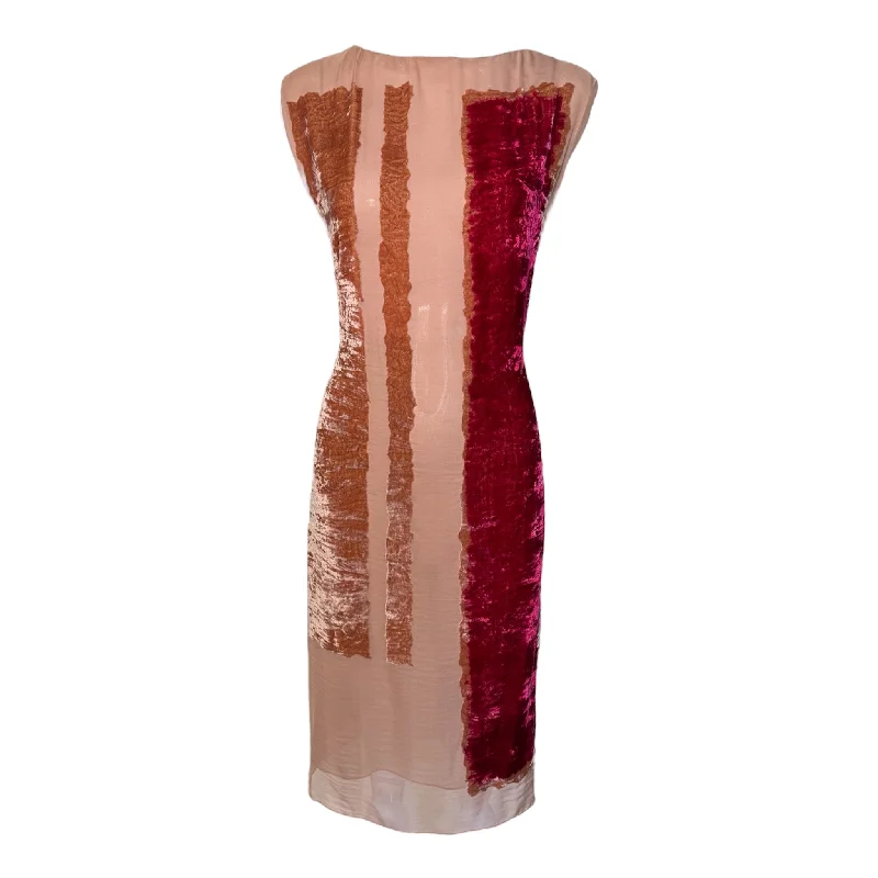 Martine Sitbon A/W 1998 Blush Pink Flocked Velvet & Silk Mousseline Dress Tunics Party sparkling Martine Sitbon A/W 1998 Blush Pink Flocked Velvet & Silk Mousseline Dress Tunics Party sparkling