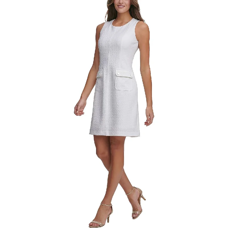 Petites Womens Pockets Knee Sheath Dress Tunics Long Elegant