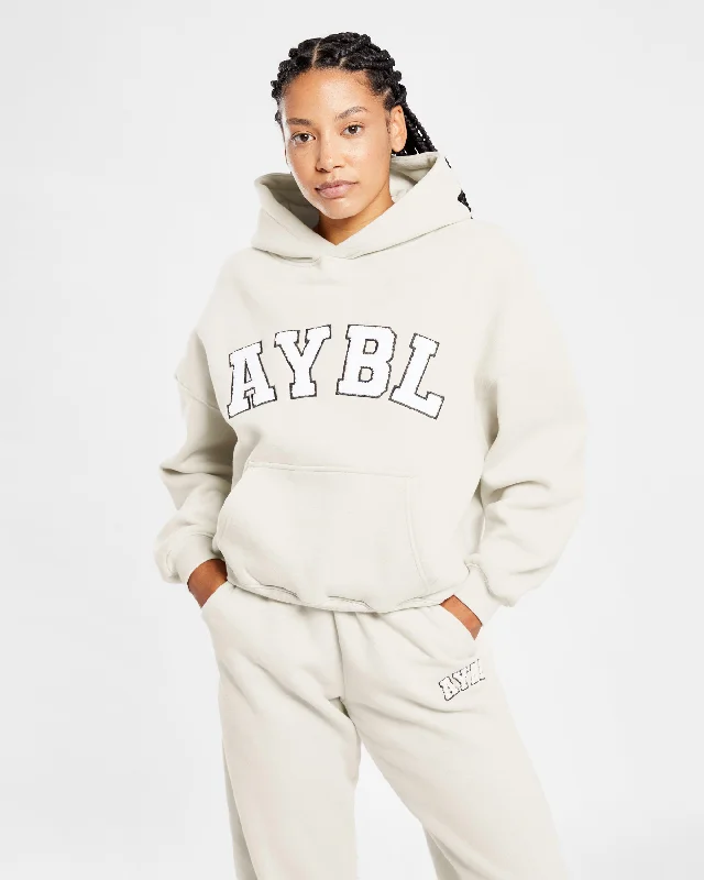 Varsity Oversized Hoodie - Sand Hoodie with High-Low Hem Asymmetrical Trendy