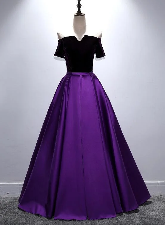 Beautiful Purple and Black Long Party Dress, Off Shoulder Prom Dress Tunics Custom made Beautiful Purple and Black Long Party Dress, Off Shoulder Prom Dress Tunics Custom made