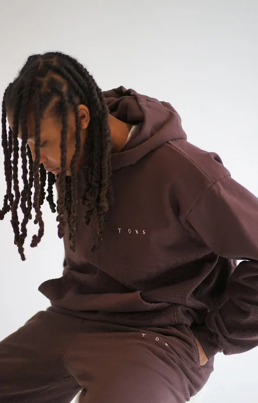 Tons Embroidered Logo Hoodie (Chocolate) Hoodie with Batwing Sleeves Loose Dramatic