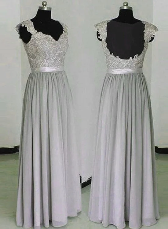 Beautiful Grey Lace and Chiffon Sheer Back Long Bridesmaid Dress, Long Party Dress Tunics Top Casual Beautiful Grey Lace and Chiffon Sheer Back Long Bridesmaid Dress, Long Party Dress Tunics Top Casual
