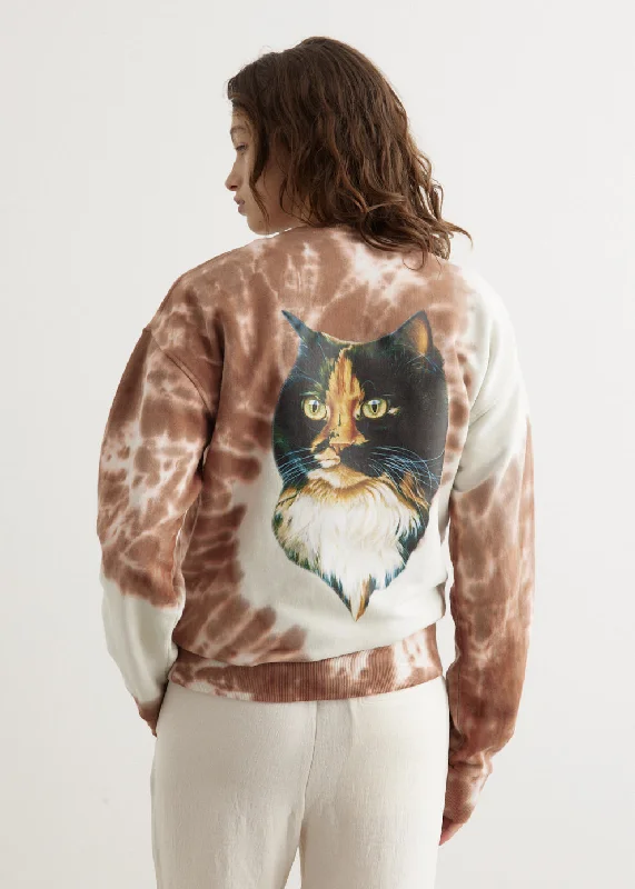 Tie-Dye Cat Sweatshirt Hoodie Crop Top Short Trendy
