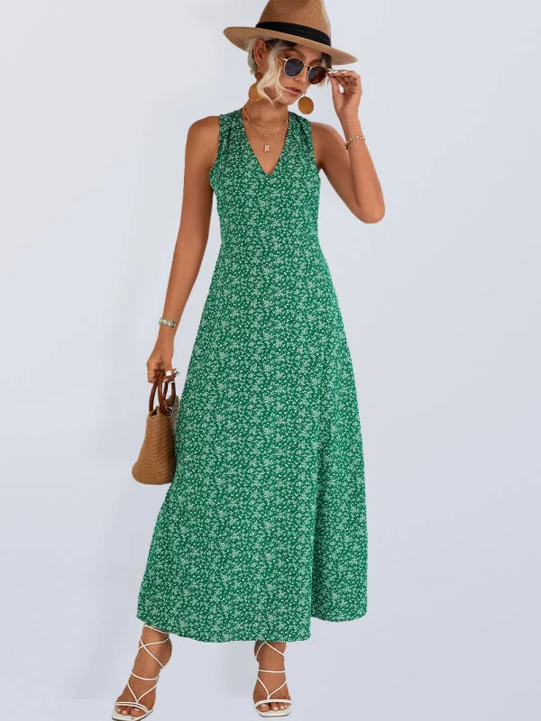 New casual vacation elegant V-neck halter dress long dress Tunics Mesh breathable