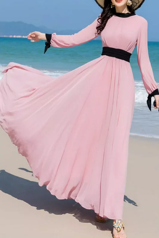 Block color maxi prom summer chiffon dresses 5166 Tunics Sale discount