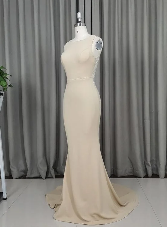 Charming Champagne Mermaid Backless Evening Gown, Lace Applique Party Dress Tunics Versatile functional Charming Champagne Mermaid Backless Evening Gown, Lace Applique Party Dress Tunics Versatile functional
