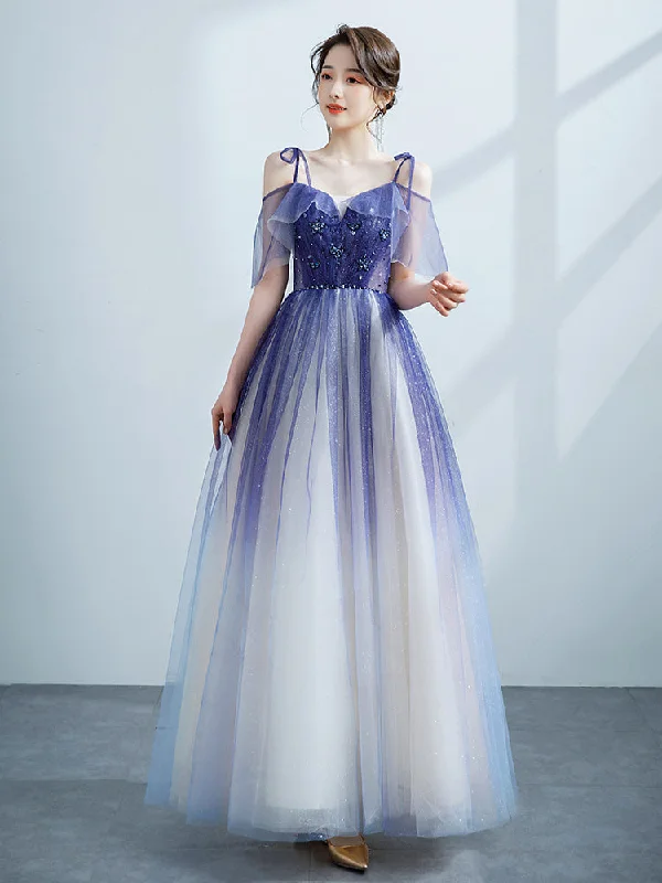 Purple Tulle Gradient Straps Beaded Long Party Dress, New Style A-line Tulle Prom Dress Tunics Long Elegant Purple Tulle Gradient Straps Beaded Long Party Dress, New Style A-line Tulle Prom Dress Tunics Long Elegant