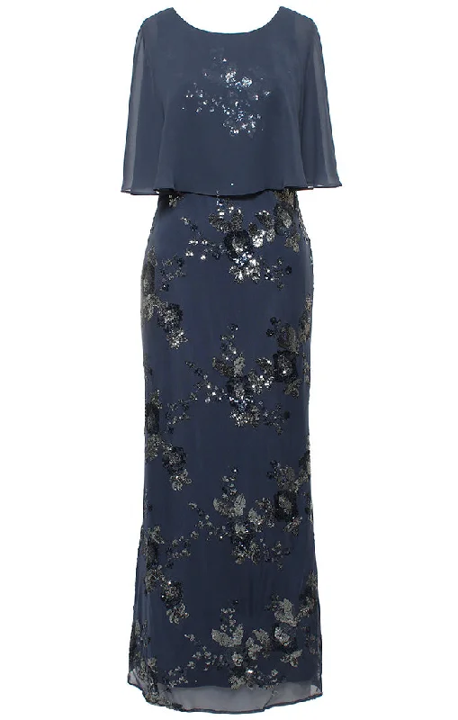 Long Dress with Overlay Bodice and Sequin Detail Crew Neckline Casual