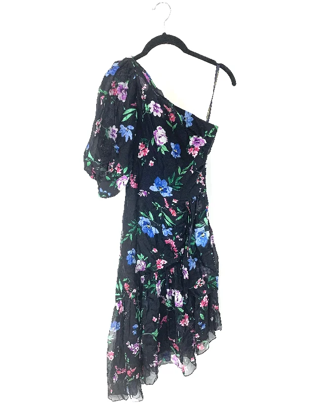 Black With Floral Off Shoulder Long Dress - Size 2/4 Tunics Velvet soft
