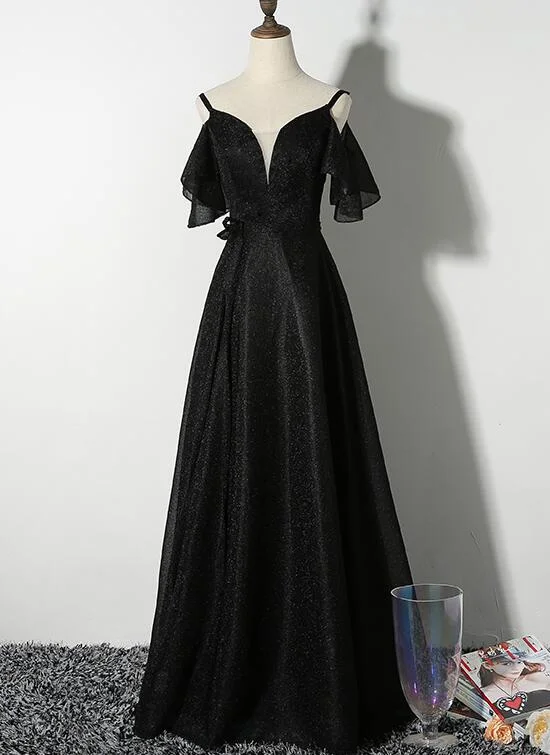 Beautiful Black Straps V-neckline Long Party Dress, Black Formal Gown Tunics Print Colorful Beautiful Black Straps V-neckline Long Party Dress, Black Formal Gown Tunics Print Colorful