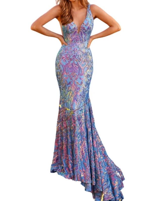 Iridescent Prom Dress In Iridescent/blue Tunics Long Elegant