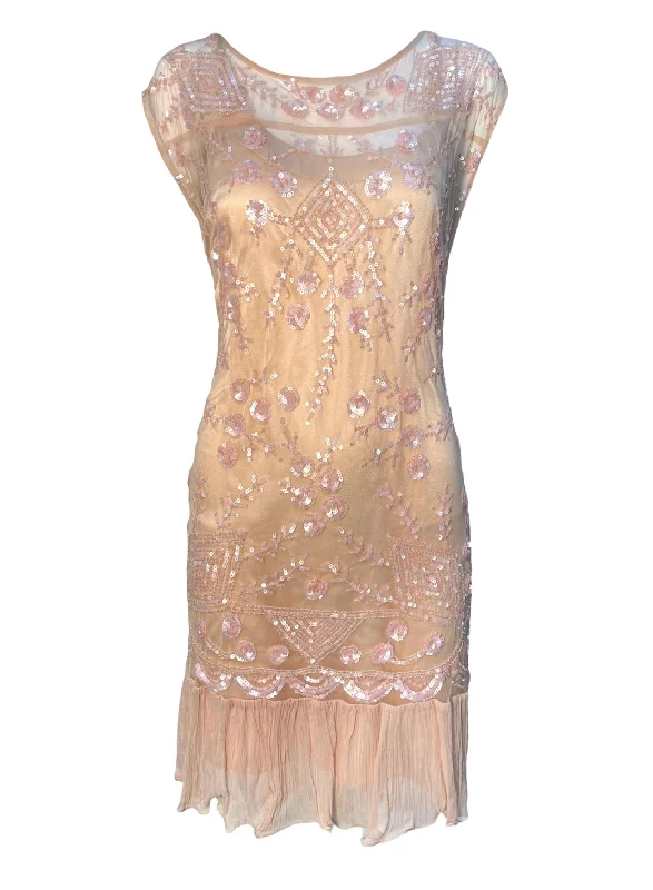 John Galliano 2000's Does 1920's Blush Pink Lace Deco Sequin Flapper-Style Dress Tunics Versatile stylish John Galliano 2000's Does 1920's Blush Pink Lace Deco Sequin Flapper-Style Dress Tunics Versatile stylish