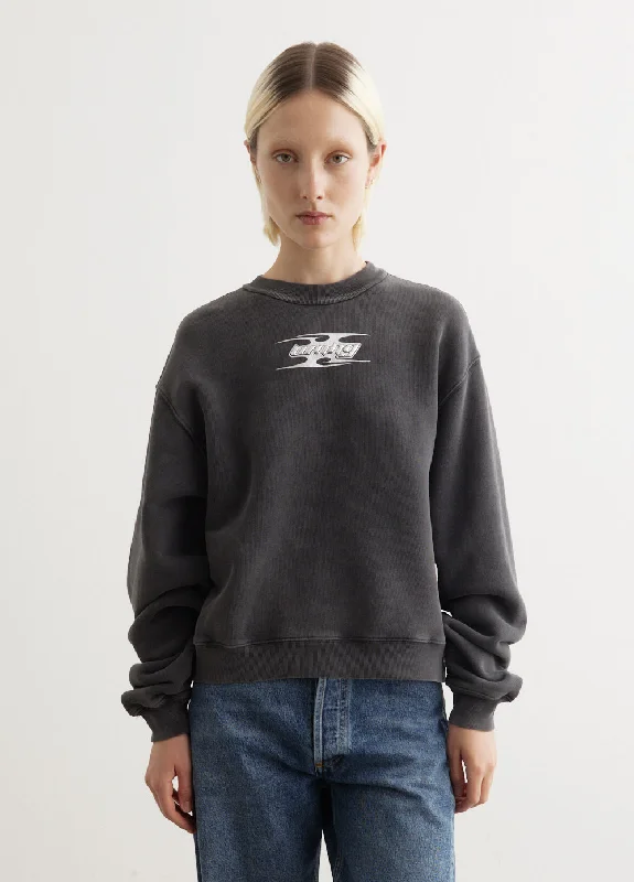 Crewneck Sweatshirt With Blade Logo Hoodie with Hem Patch Decorative Personalized