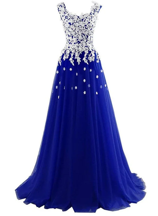 Long Blue Tulle Prom Dresses,White Appliques Princess Dress, Wedding Party Dress Tunics Prom sequined Long Blue Tulle Prom Dresses,White Appliques Princess Dress, Wedding Party Dress Tunics Prom sequined