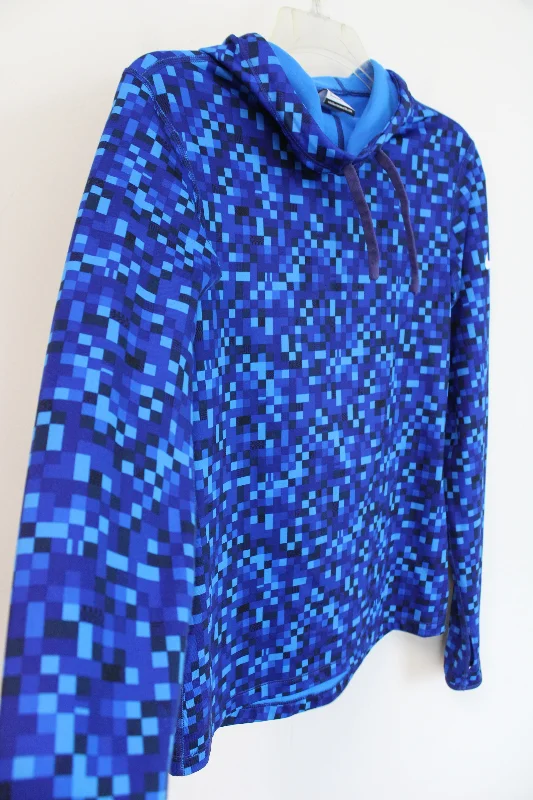 Nike Pro Dri-Fit Blue Checkered Patterned Athletic Fleece Lined Hoodie | S Hoodie with Color Block Contrast Stylish Nike Pro Dri-Fit Blue Checkered Patterned Athletic Fleece Lined Hoodie | S Hoodie with Color Block Contrast Stylish