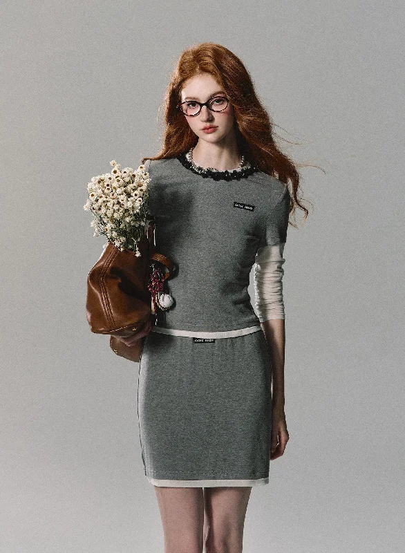 Layered Jersey Sport Sweatshirt/Skirt Hoodie with Sequins Glamorous Eye-catching