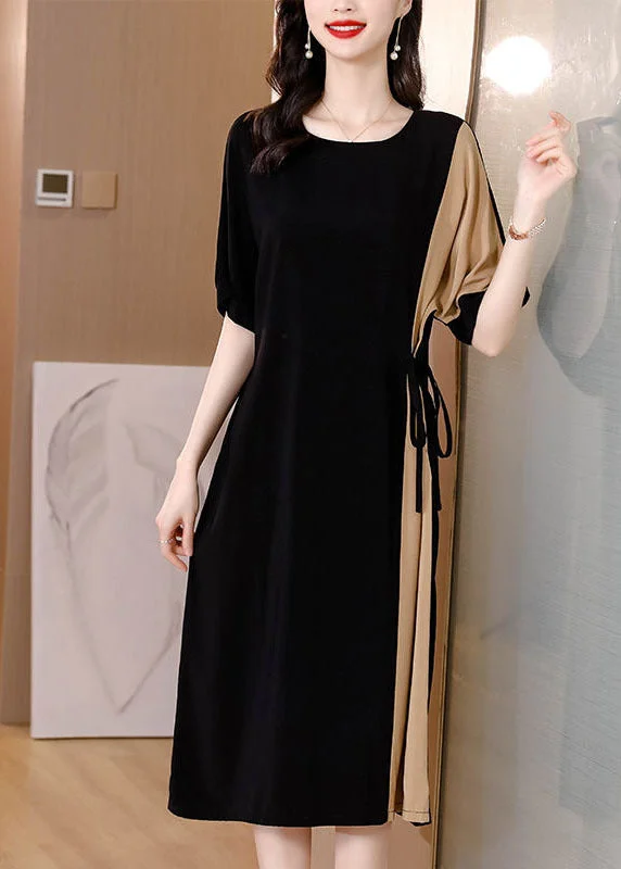 Black Patchwork Chiffon Party Dress Tie Waist Pockets Short Sleeve Peplum Ruffle Cocktail Black Patchwork Chiffon Party Dress Tie Waist Pockets Short Sleeve Peplum Ruffle Cocktail