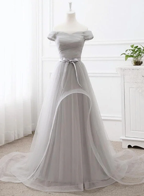 Grey Tulle Party Dress , Tulle Long Formal Gown , New Long Grey Gown High-Low Hemline Casual Grey Tulle Party Dress , Tulle Long Formal Gown , New Long Grey Gown High-Low Hemline Casual