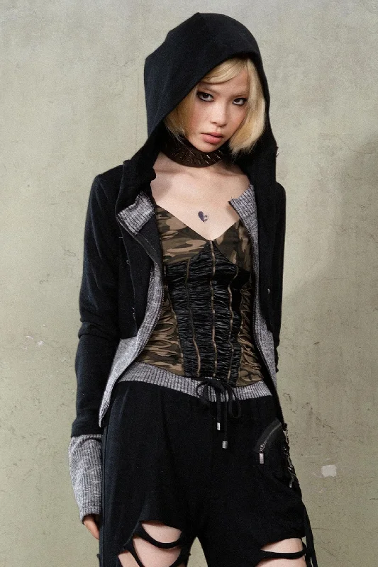 Moon Crystal Cropped Hoodie Hoodie with Raw Hem Edgy Unfinished