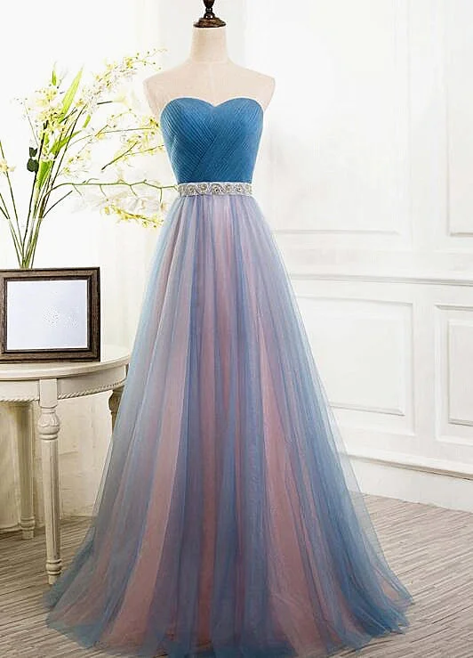 Beautiful Sweetheart Blue and Pink Bridesmaid Dress, Long Party Dress Off-the-shoulder Bohemian Festive Beautiful Sweetheart Blue and Pink Bridesmaid Dress, Long Party Dress Off-the-shoulder Bohemian Festive