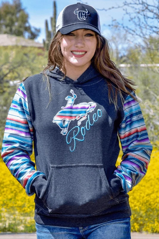 Cowboy Hardware Women's Black Rodeo Raglan Hoodie Hoodie Jacket Zipper Layering