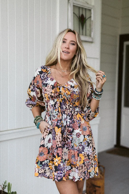 Can It Be Floral Dress - Charcoal Tunics Print Colorful