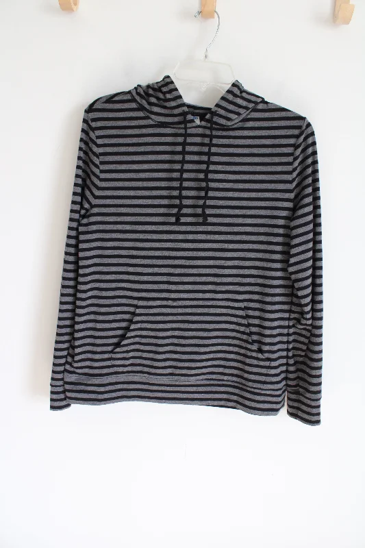 Old Navy Stretch Black Gray Striped Soft Hoodie | L Hoodie with Gradient Ombre Colorful Old Navy Stretch Black Gray Striped Soft Hoodie | L Hoodie with Gradient Ombre Colorful