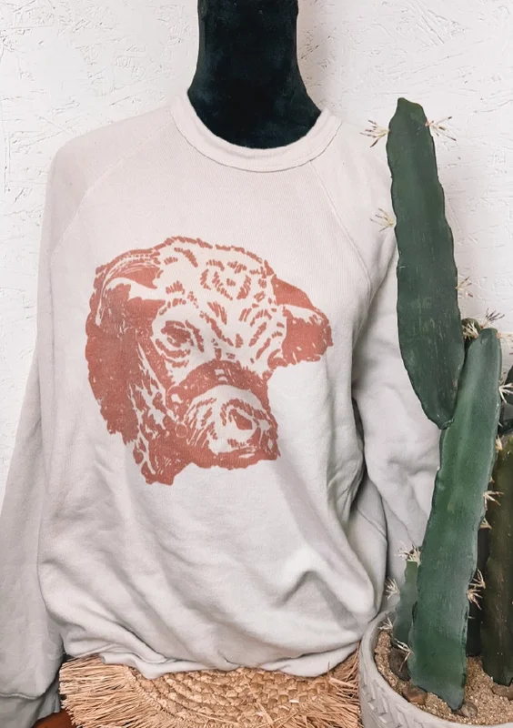 Vintage Hereford Crew Sweatshirt Hoodie with Batwing Sleeves Loose Dramatic