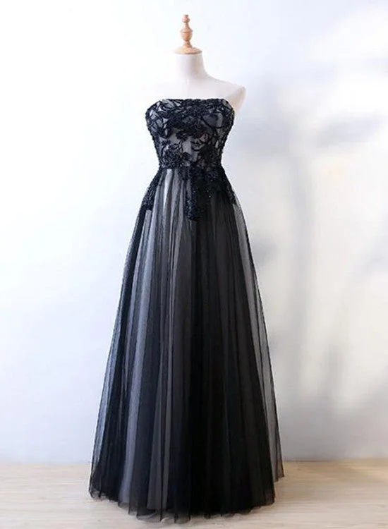 Black Tulle Applique Long Lace-up Party Dress, Blue Formal Dresses, Bridesmaid Dresses Tunics Chinos classic Black Tulle Applique Long Lace-up Party Dress, Blue Formal Dresses, Bridesmaid Dresses Tunics Chinos classic