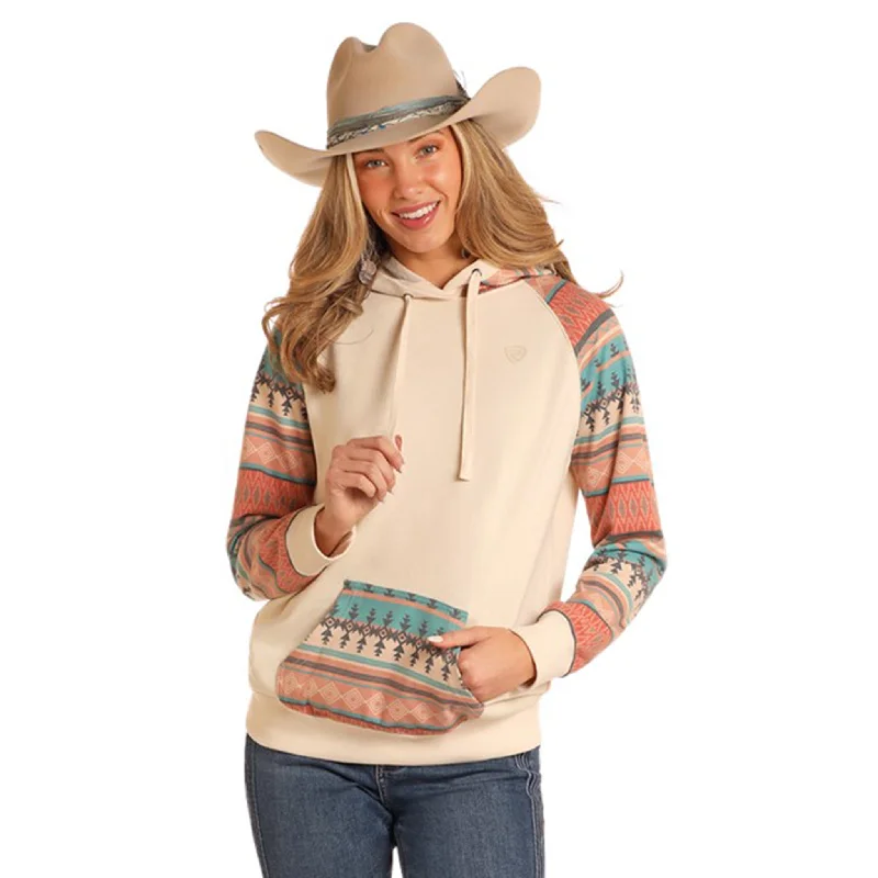 Rock & Roll Women's Aztec Sleeve Hoodie Hoodie with Applique Textured Unique