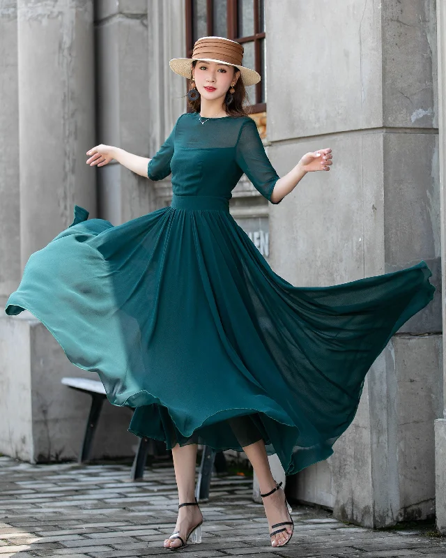 Prom green summer swing chiffon dress 4410 Tunics Satin smooth