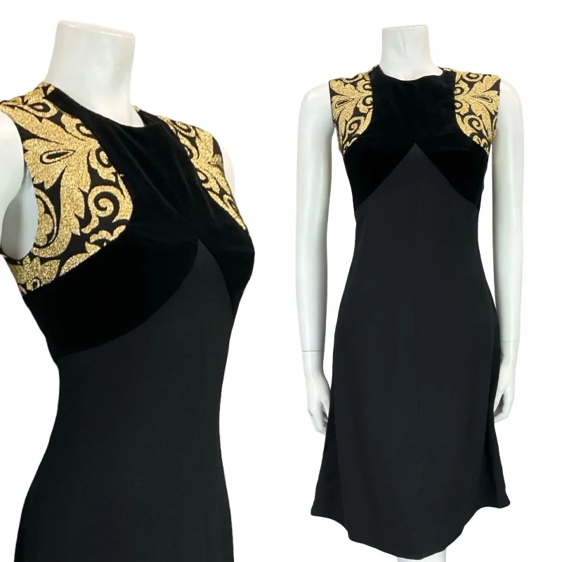VTG 60S MOD BLACK WOOL GOLD BROCADE SLEEVELESS VELVET EVENING DRESS 10 Tunics Ceremony elegant VTG 60S MOD BLACK WOOL GOLD BROCADE SLEEVELESS VELVET EVENING DRESS 10 Tunics Ceremony elegant