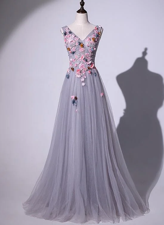 Beautiful Long Grey Prom Dress 2020, V-neckline Eleagnt Party Dress Tunics Recommended stylist