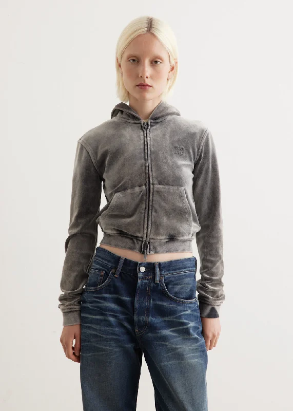 Shrunken Zip Up Hoodie Hoodie with Elastic Waist Stretchable Comfortable