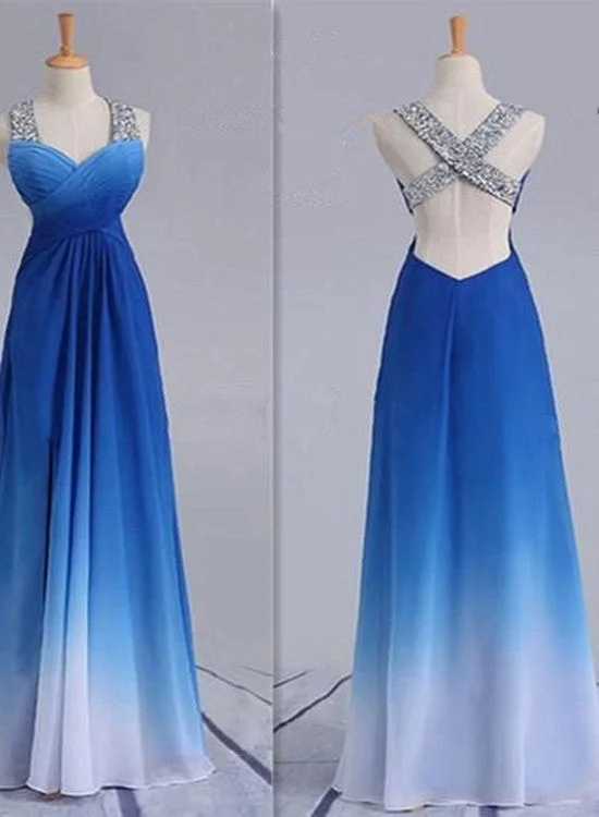 Fashionable Gradient Blue Sequins Long Prom Dress, Blue Party Dress Tunics Designer luxury Fashionable Gradient Blue Sequins Long Prom Dress, Blue Party Dress Tunics Designer luxury
