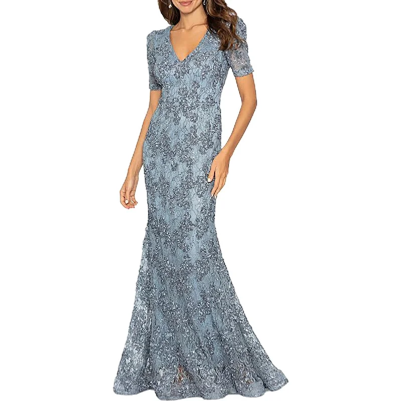 Petites Womens Full Length Embroidered Evening Dress Tunics Sophisticated sleek